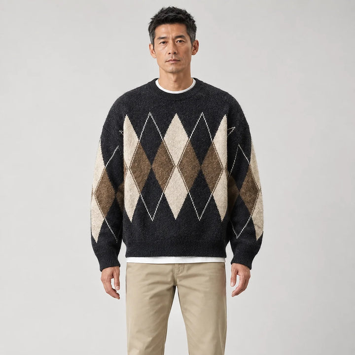 Halcourt Argyle Knit Sweater — Charcoal Argyle (apparel front)