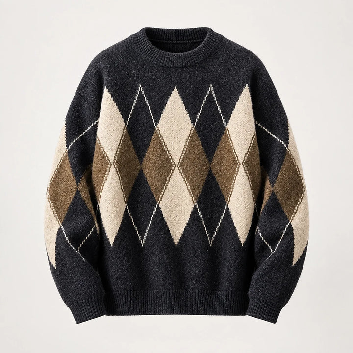 Halcourt Argyle Knit Sweater — Charcoal Argyle (apparel solo)