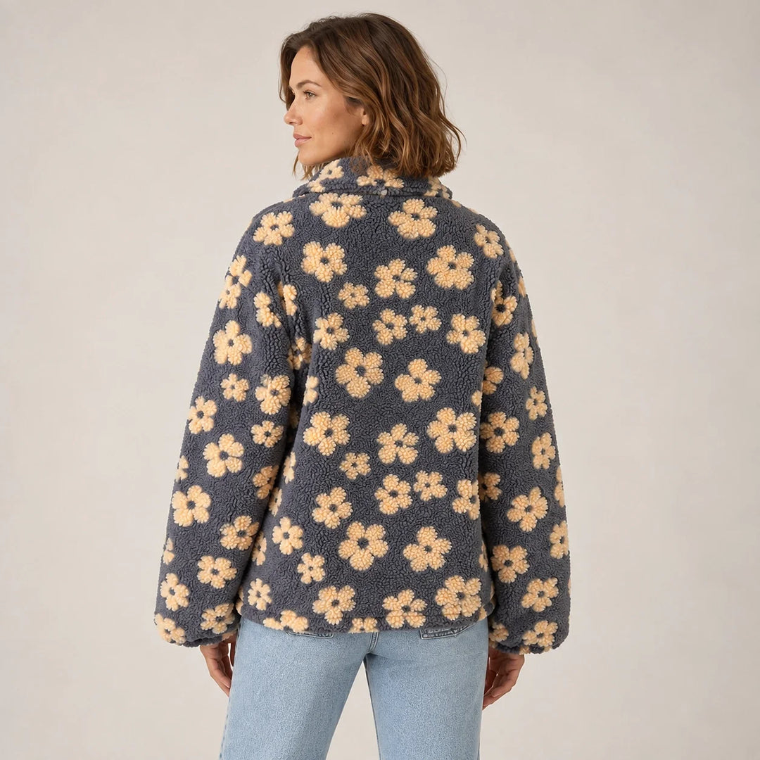 Dulce Floral Fleece Pullover — Charcoal Floral (apparel back)