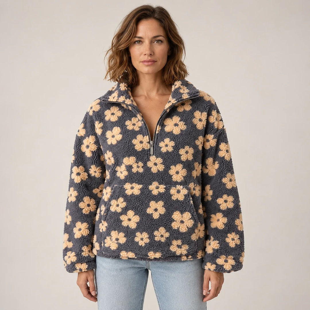 Dulce Floral Fleece Pullover — Charcoal Floral (apparel front)