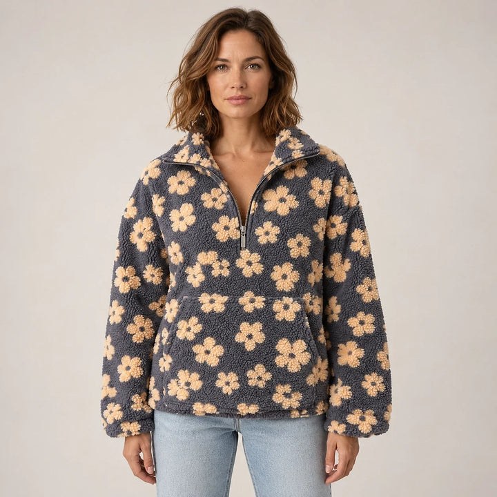 Dulce Floral Fleece Pullover — Charcoal Floral (apparel front)