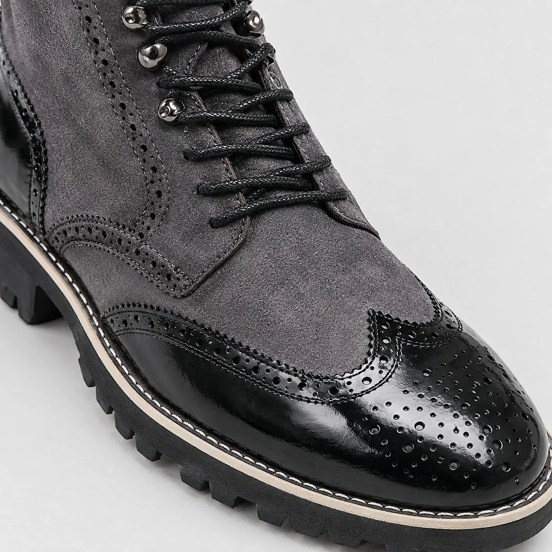 Halwick Leather Brogue Boots — Charcoal (mens shoe zoom)