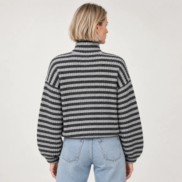 Breval Ribbed Zip Sweater — Charcoal & White Stripe (apparel back)