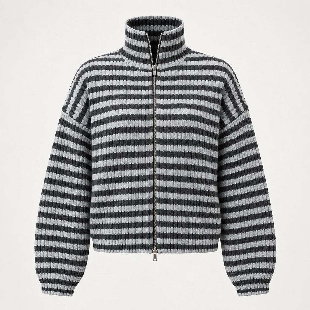 Breval Ribbed Zip Sweater — Charcoal & White Stripe (apparel solo)