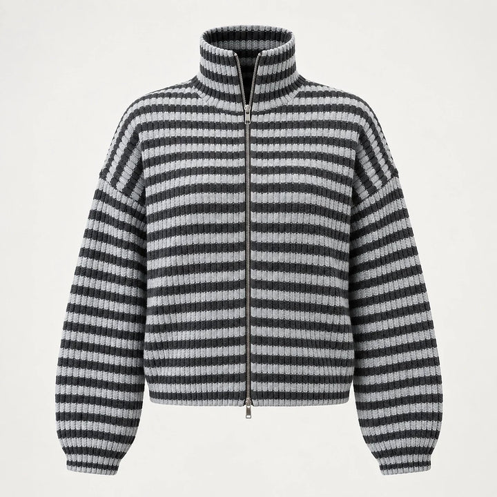 Breval Ribbed Zip Sweater — Charcoal & White Stripe (apparel solo)