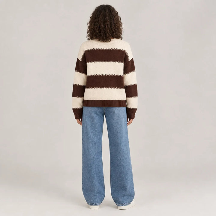 Dalroy Striped Knit Sweater — Cream Chocolate Stripe (apparel back)