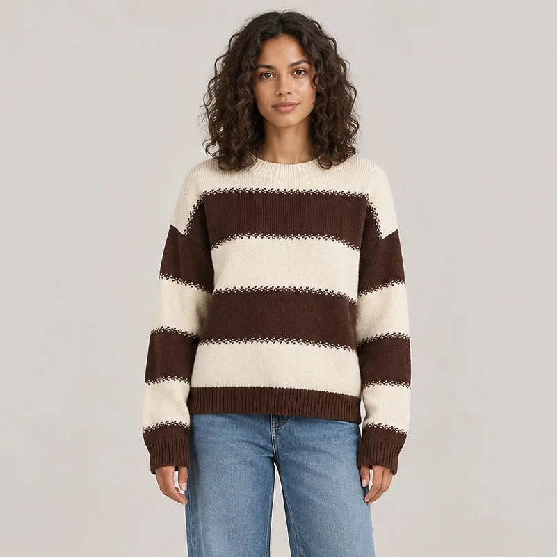 Dalroy Striped Knit Sweater — Cream Chocolate Stripe (apparel front)