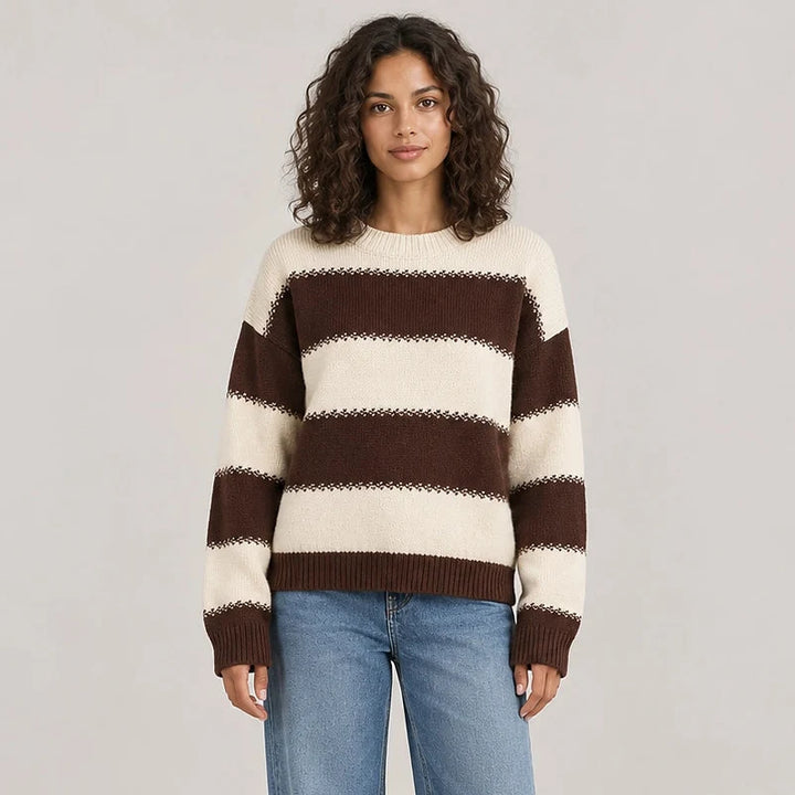 Dalroy Striped Knit Sweater — Cream Chocolate Stripe (apparel front)