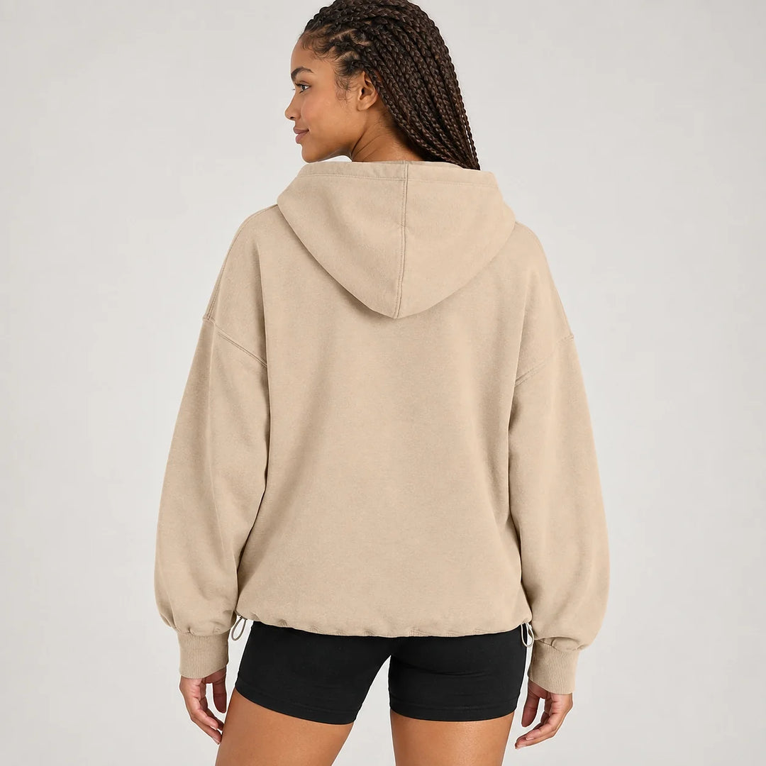 Brelyn Oversized Half-Zip Hoodie — Creamy-white (apparel back)
