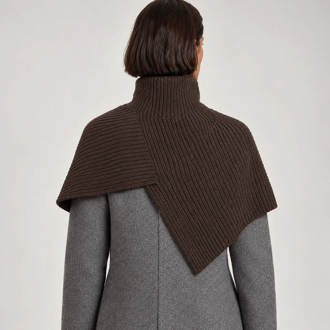 Belvara Ribbed Knit Wrap — Dark Brown (apparel back)