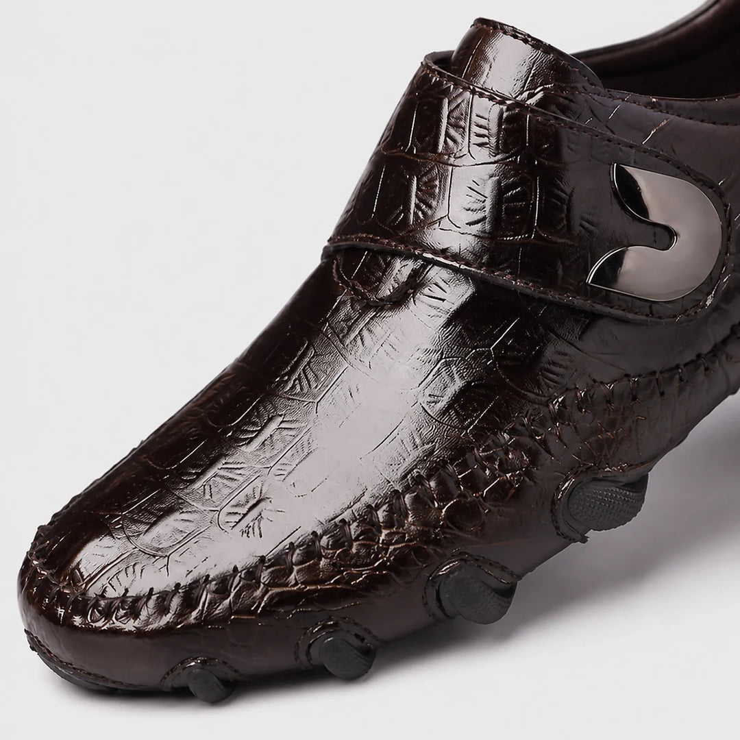Halston Genuine Leather Loafers — Dark Brown Crocodile (mens shoe zoom)