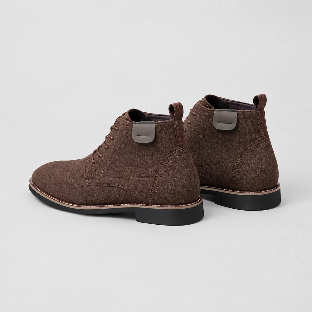 Halcourt Chukka Boots — Dark Brown (mens shoe angle)