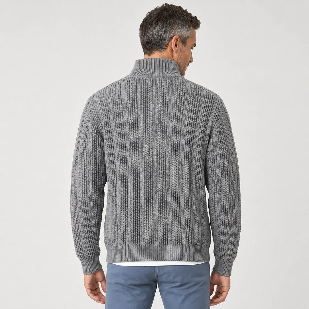 Daxton Ribbed Knit Cardigan — Dark Gray (apparel back)