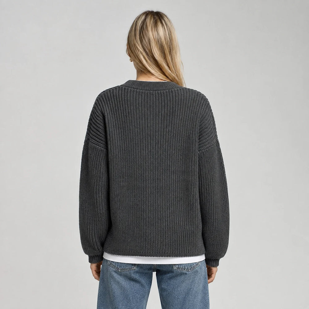 Brynn Ribbed Knit Sweater — Dark Gray (apparel back)