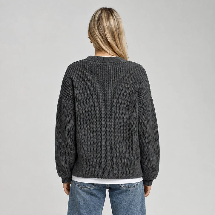Brynn Ribbed Knit Sweater — Dark Gray (apparel back)
