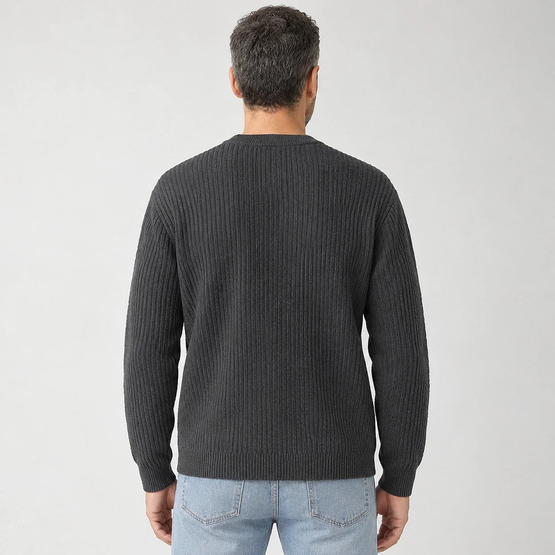 Harlen Ribbed Crewneck Sweater — Dark Gray (apparel back)