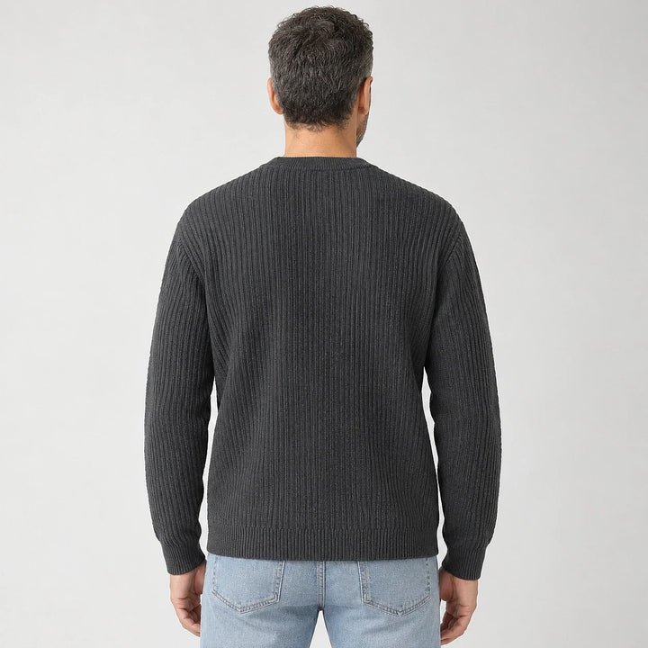 Harlen Ribbed Crewneck Sweater — Dark Gray (apparel back)