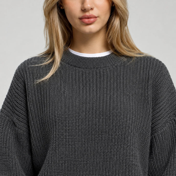 Brynn Ribbed Knit Sweater — Dark Gray (apparel detail)