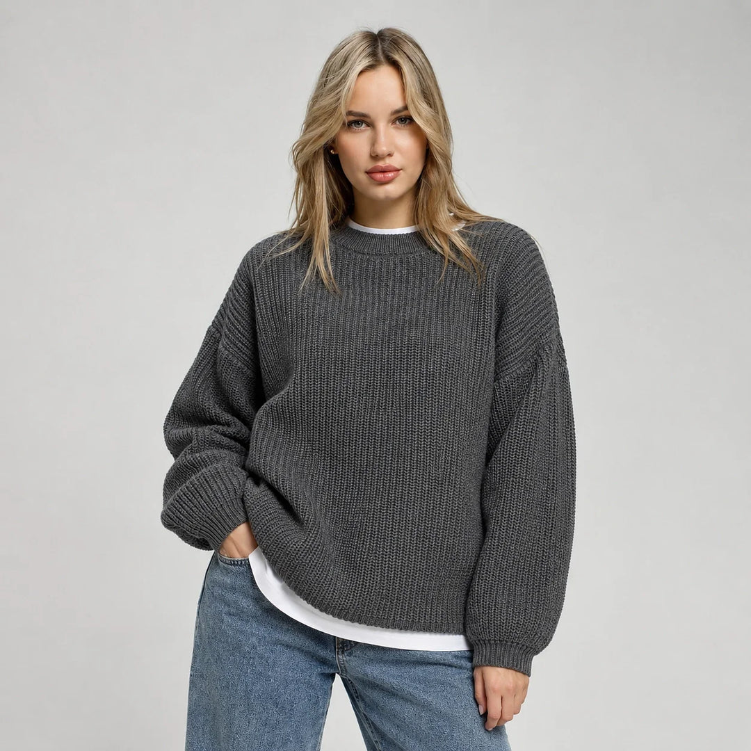 Brynn Ribbed Knit Sweater — Dark Gray (apparel front)