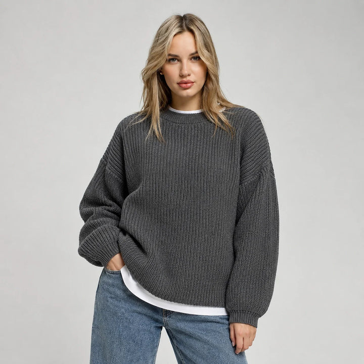 Brynn Ribbed Knit Sweater — Dark Gray (apparel front)