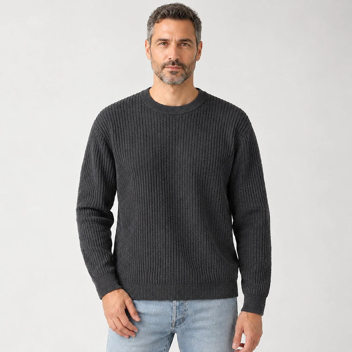 Harlen Ribbed Crewneck Sweater — Dark Gray (apparel front)