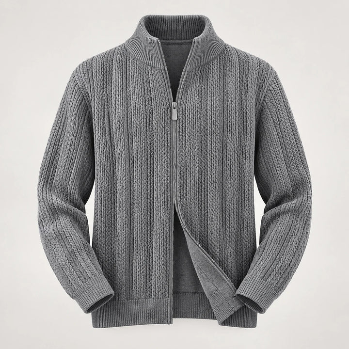 Daxton Ribbed Knit Cardigan — Dark Gray (apparel solo)