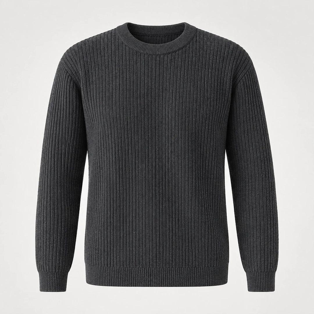 Harlen Ribbed Crewneck Sweater — Dark Gray (apparel solo)