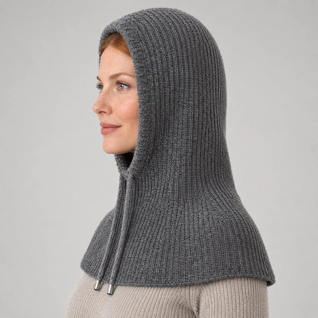 Brynn Wool Blend Balaclava Hood — Dark Gray (headwear model alt)