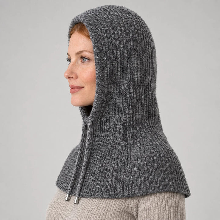 Brynn Wool Blend Balaclava Hood — Dark Gray (headwear model alt)