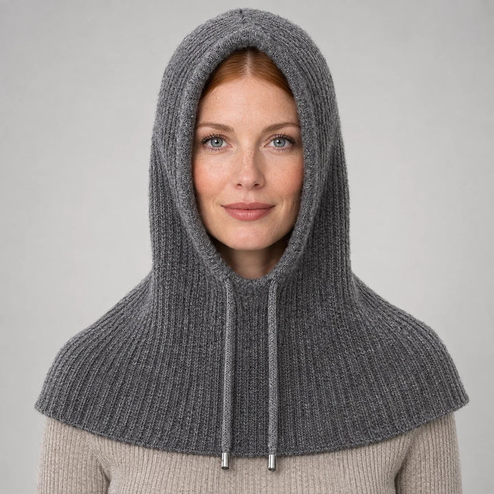 Brynn Wool Blend Balaclava Hood — Dark Gray (headwear model front)