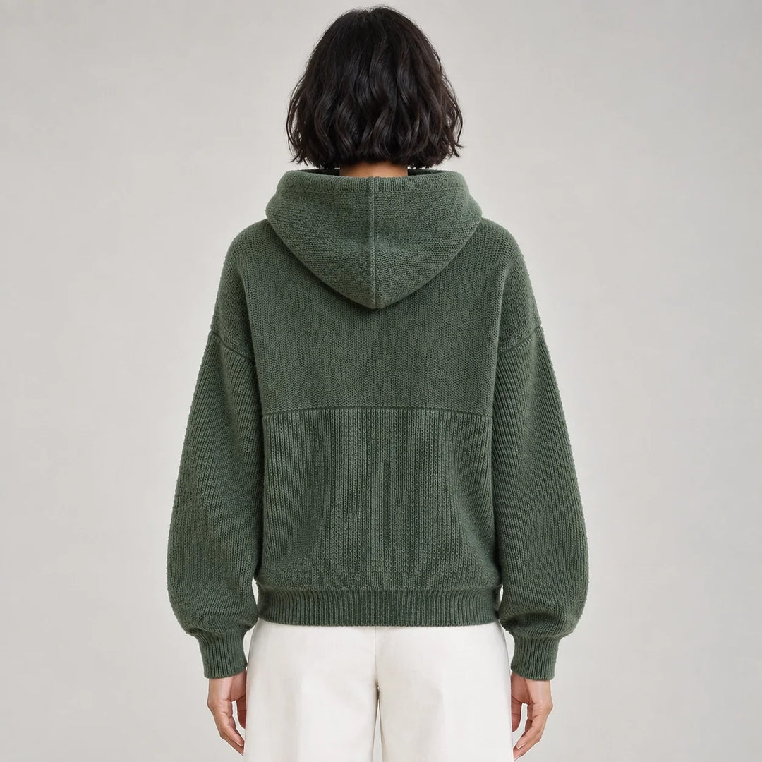 Delwyn Hooded Knit Sweater — Dark Green (apparel back)