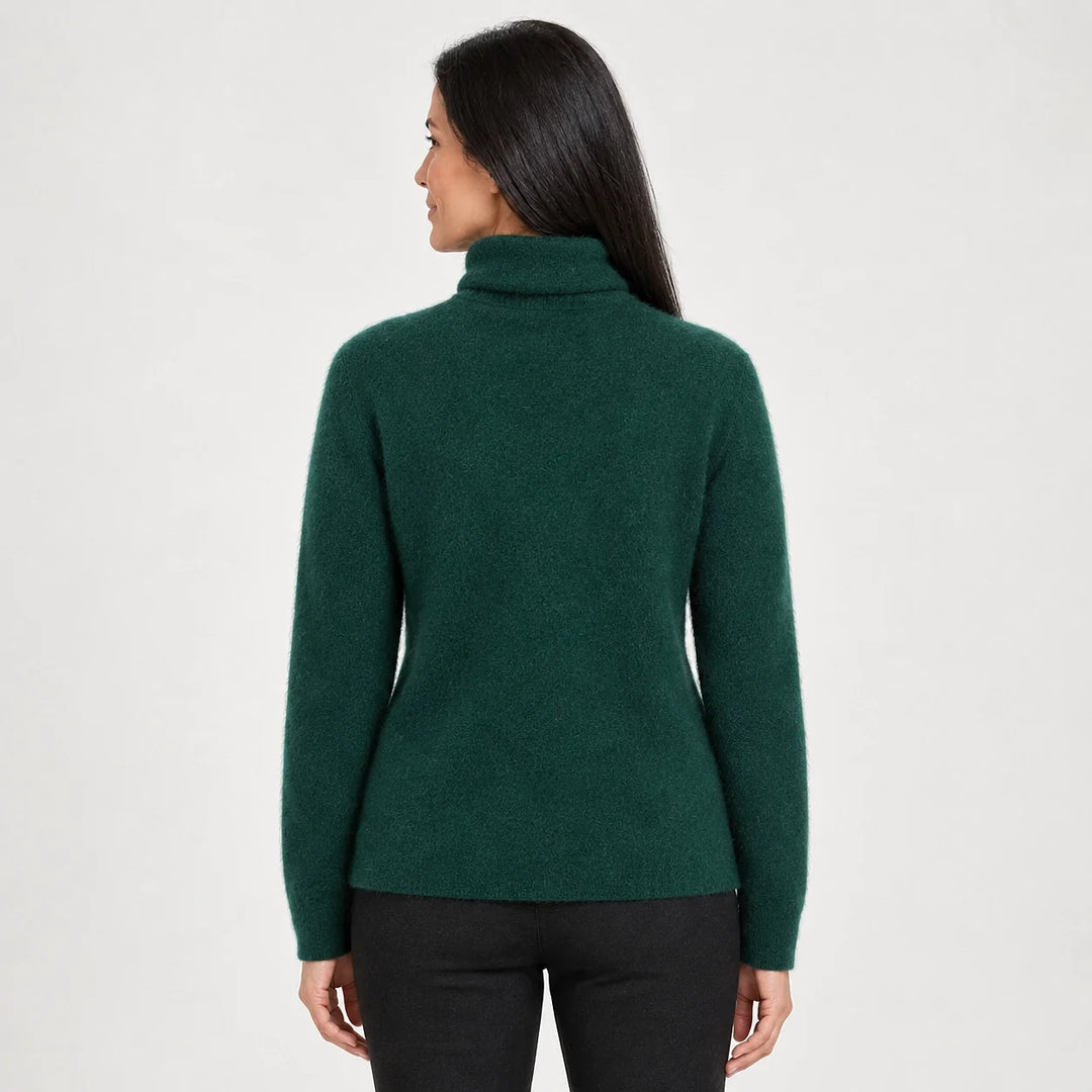 Halomi Cashmere Turtleneck Sweater — Dark Green (apparel back)