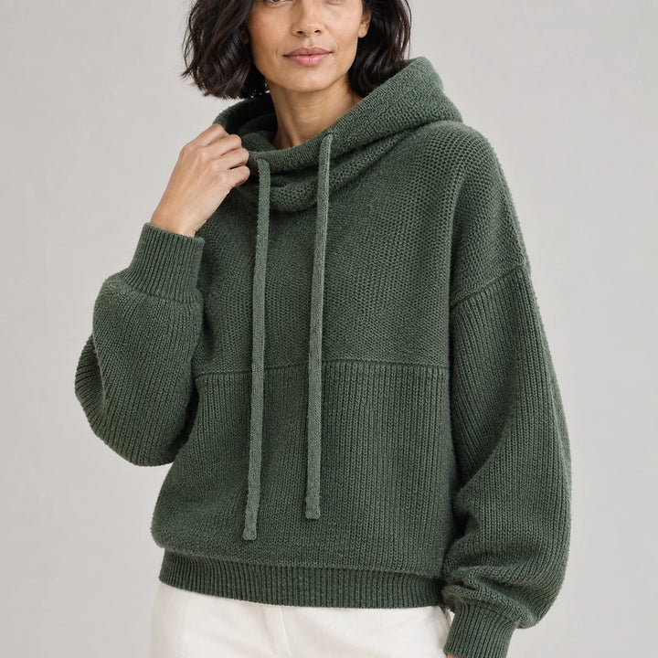 Delwyn Hooded Knit Sweater — Dark Green (apparel detail)