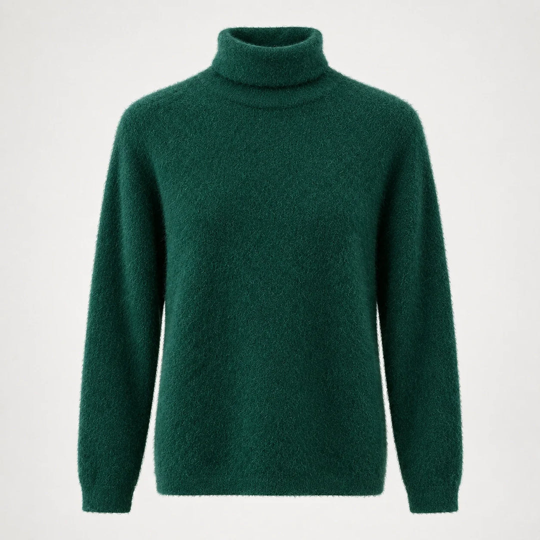 Halomi Cashmere Turtleneck Sweater — Dark Green (apparel solo)