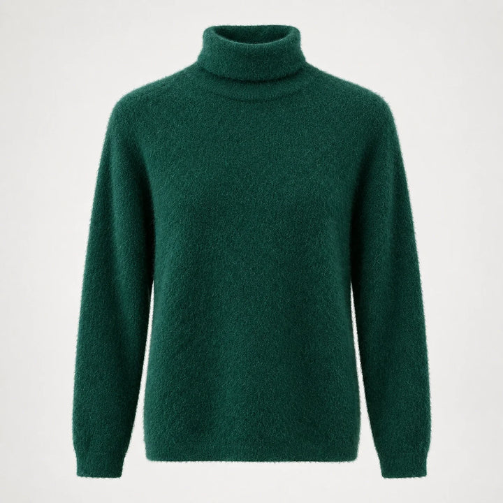 Halomi Cashmere Turtleneck Sweater — Dark Green (apparel solo)