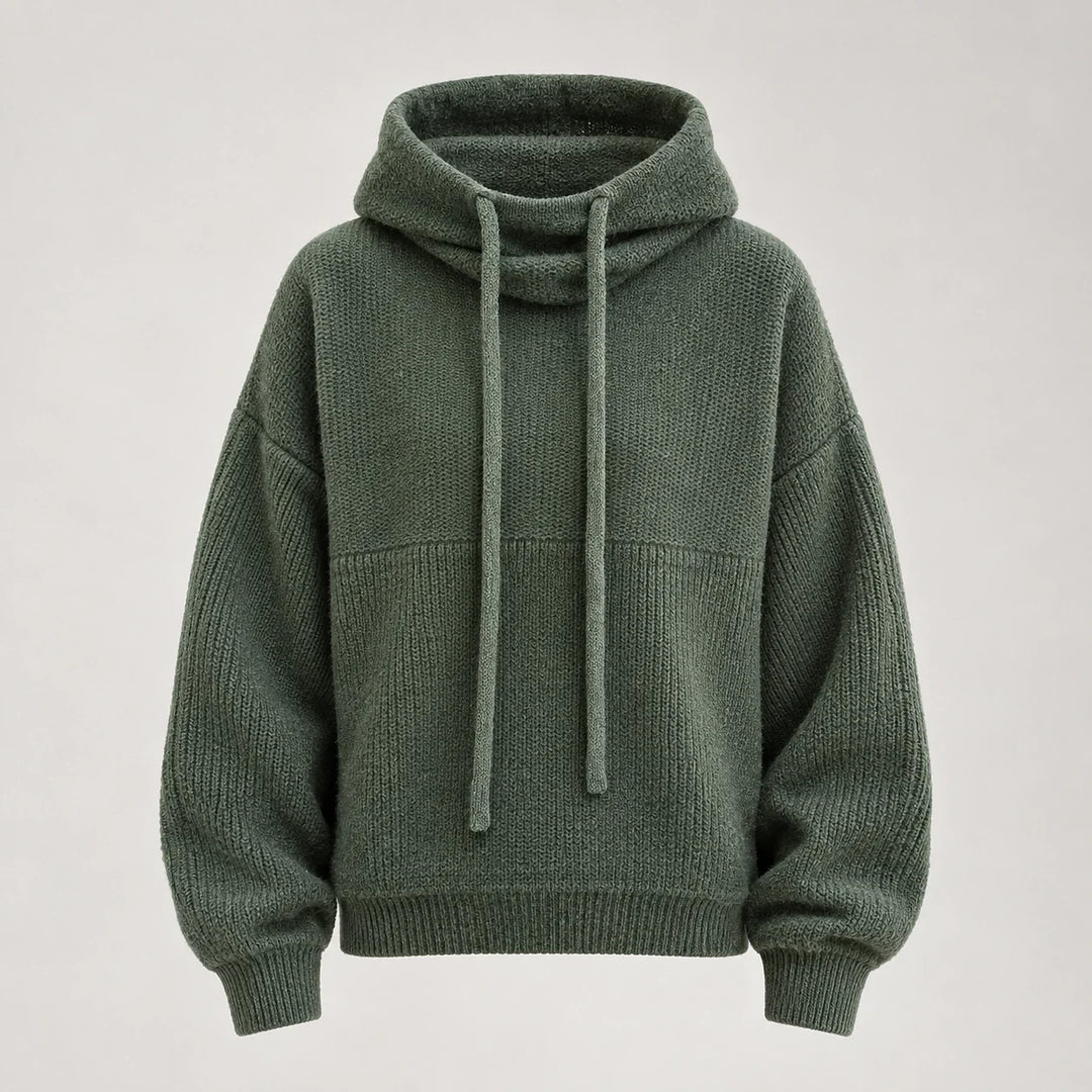 Delwyn Hooded Knit Sweater — Dark Green (apparel solo)