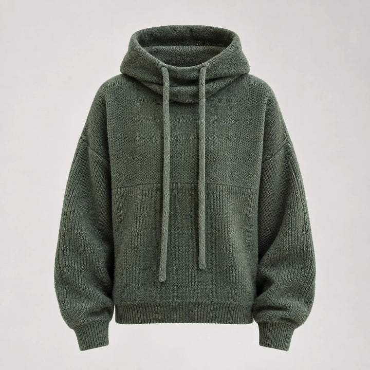 Delwyn Hooded Knit Sweater — Dark Green (apparel solo)