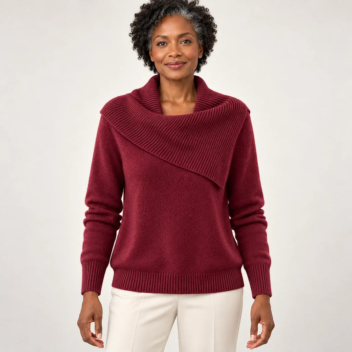 Dorevessa Scarf Collar Sweater — Deep Red (apparel front)