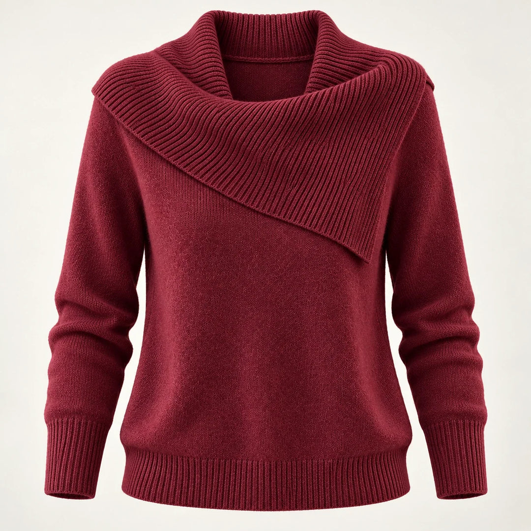 Dorevessa Scarf Collar Sweater — Deep Red (apparel solo)