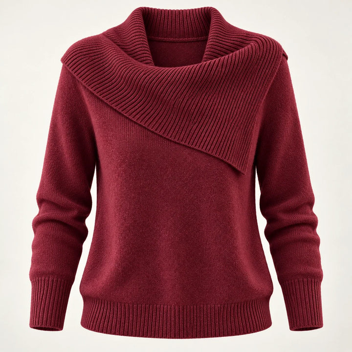 Dorevessa Scarf Collar Sweater — Deep Red (apparel solo)