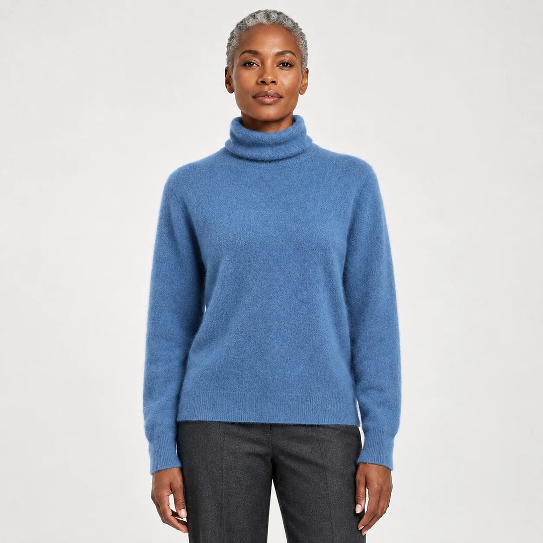 Delwyn Cashmere Turtleneck Sweater — Denim Blue (apparel front)