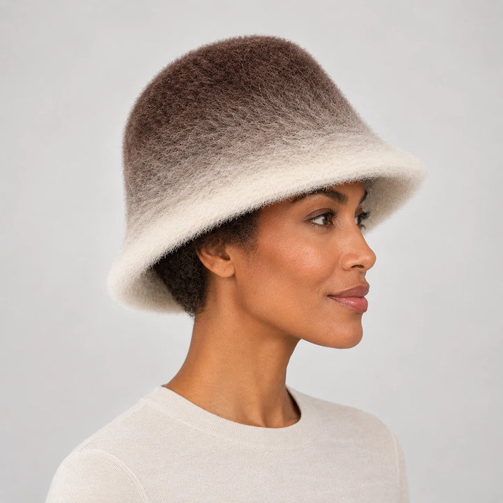 Lumiye Rabbit Fur Bucket Hat — Gradient Rabbit Fur Bucket Hat Brown (headwear model alt)