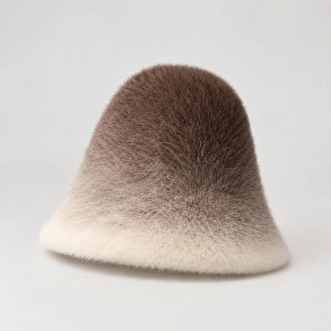 Lumiye Rabbit Fur Bucket Hat — Gradient Rabbit Fur Bucket Hat Brown (headwear solo front)