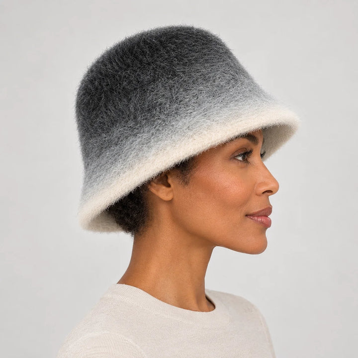 Lumiye Rabbit Fur Bucket Hat — Gradient Rabbit Fur Bucket Hat Gray (headwear model alt)