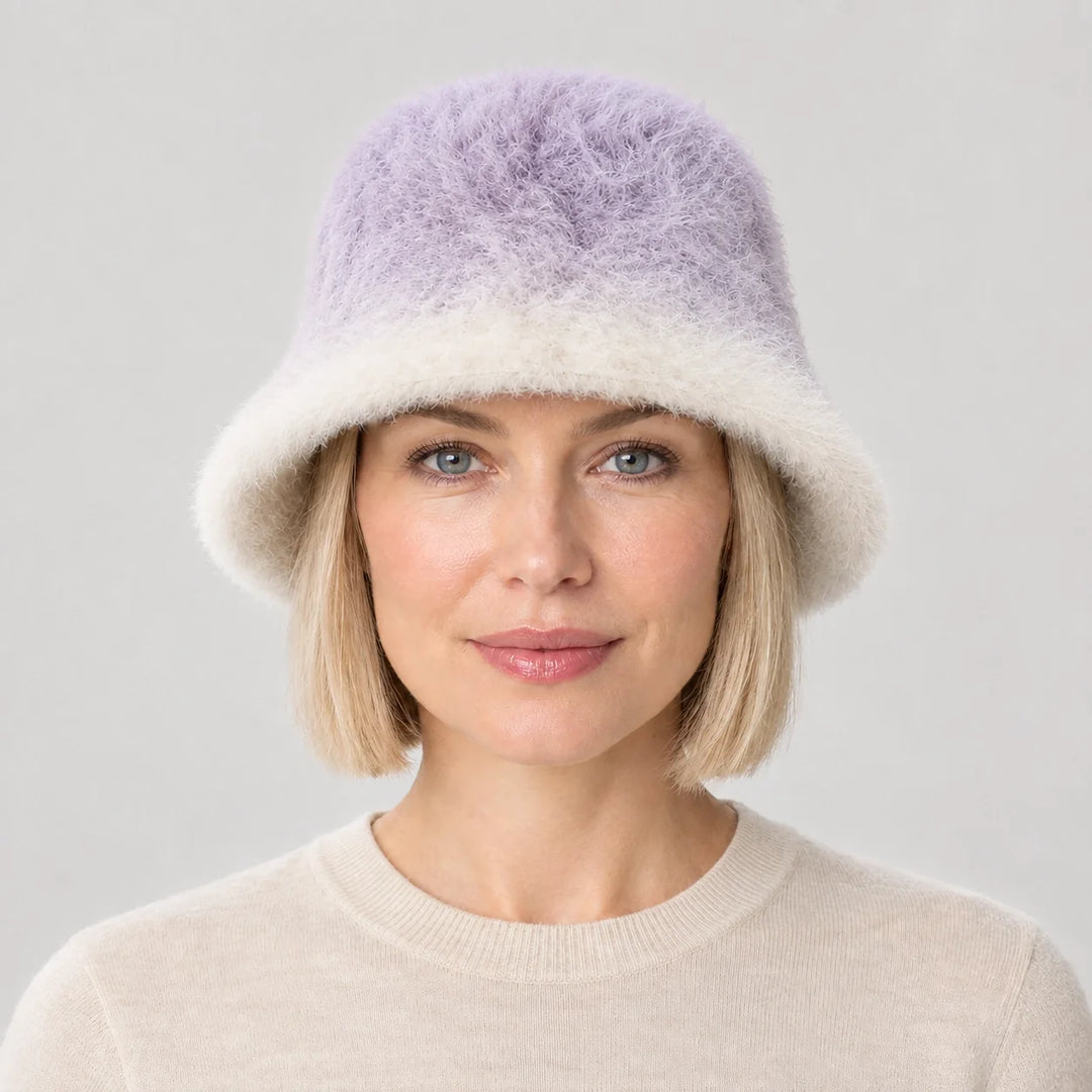 Lumiye Rabbit Fur Bucket Hat — Gradient Rabbit Fur Bucket Hat Purple (headwear model front)