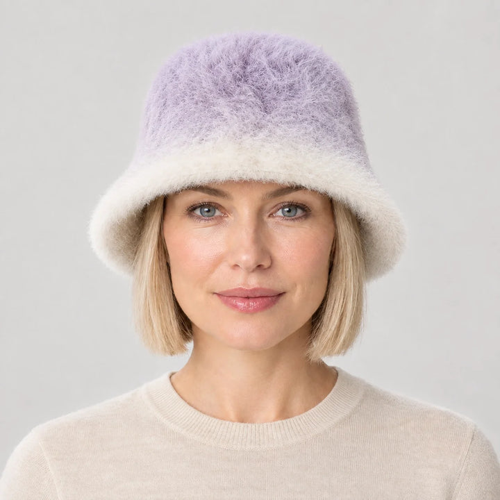 Lumiye Rabbit Fur Bucket Hat — Gradient Rabbit Fur Bucket Hat Purple (headwear model front)