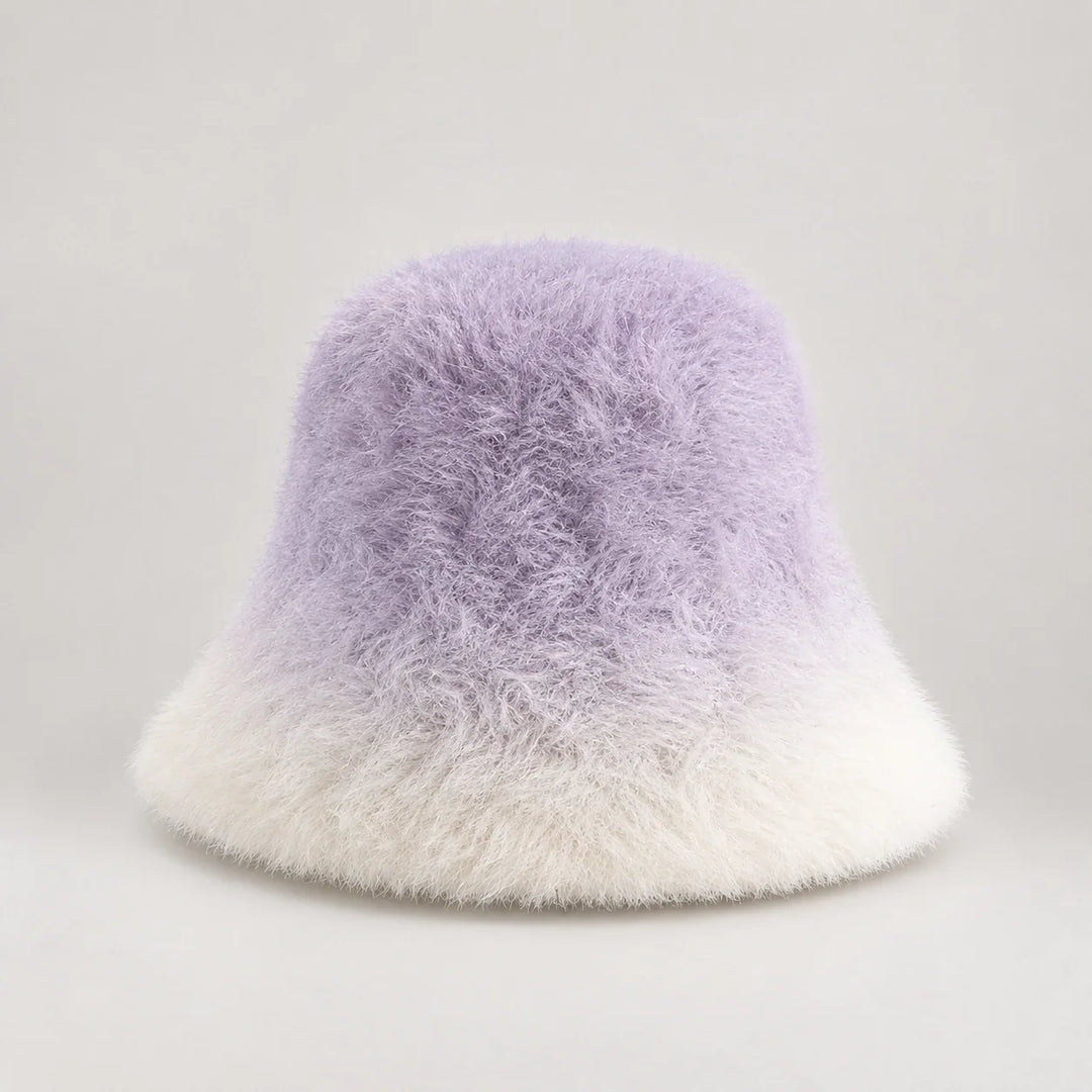 Lumiye Rabbit Fur Bucket Hat — Gradient Rabbit Fur Bucket Hat Purple (headwear solo front)