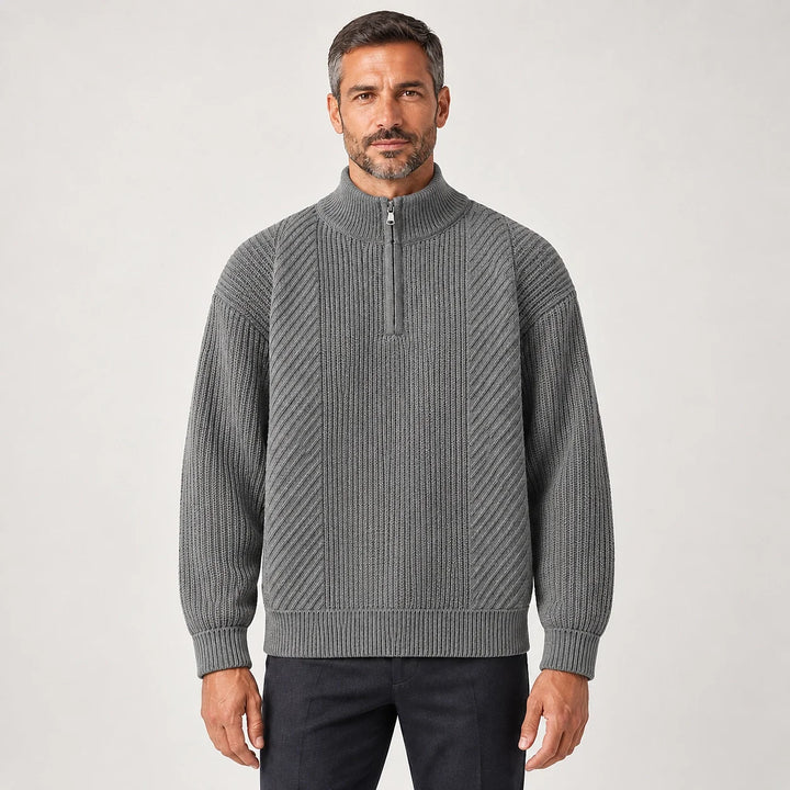 Bruthen Ribbed Half-Zip Sweater — Gray (apparel front)