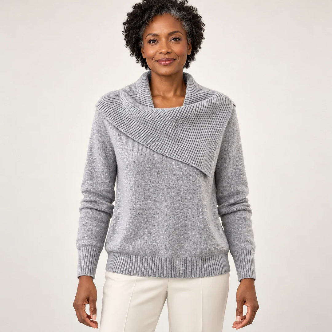Dorevessa Scarf Collar Sweater — Gray (apparel front)