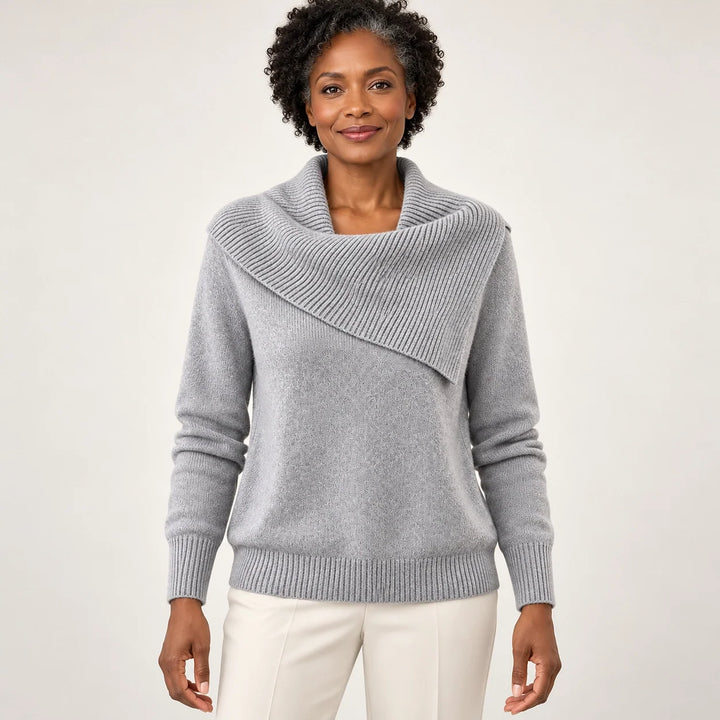 Dorevessa Scarf Collar Sweater — Gray (apparel front)